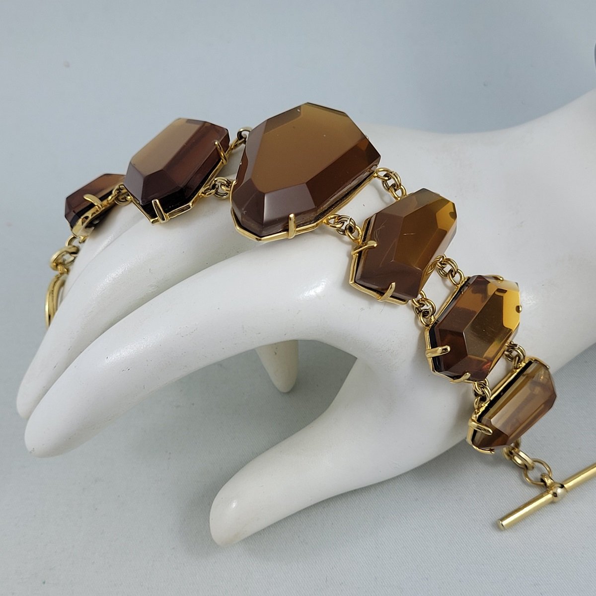 Freeform Faceted Simulated Amber Gems Prong Set Open Back Gold Plated Frame Panel Link Bracelet -4.jpg (Copy)