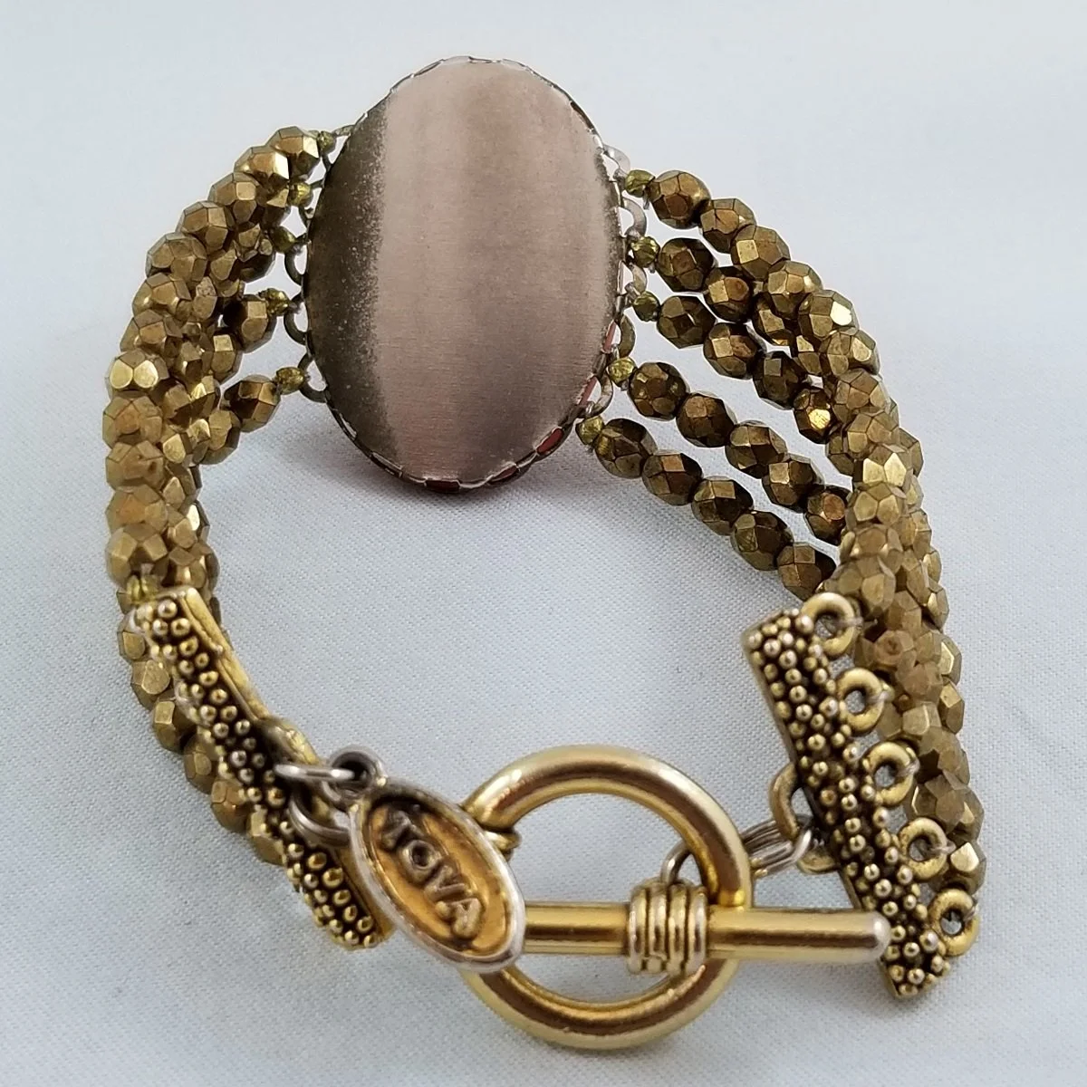 Tova Multi-strand Bronze Faceted Beaded Cameo Bracelet -3.jpg