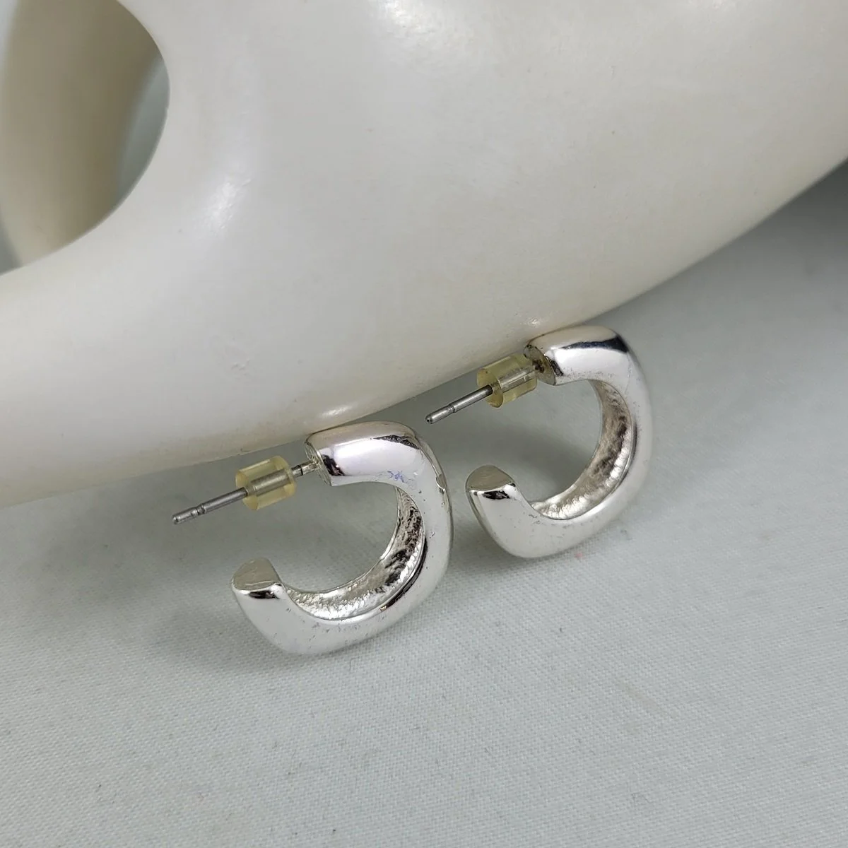 Electroform Sterling Silver Puffed Square Tube 34 U-Hoop Pierced Earrings -E.jpg