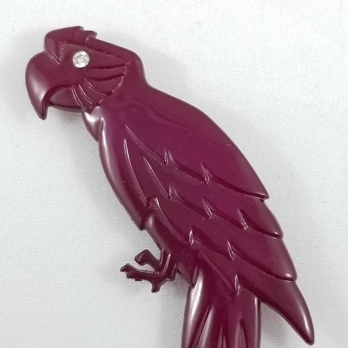 Buch + Deichmann Denmark 1970's Eggplant Purple Nylon Parrot Bird Brooch -3.jpg