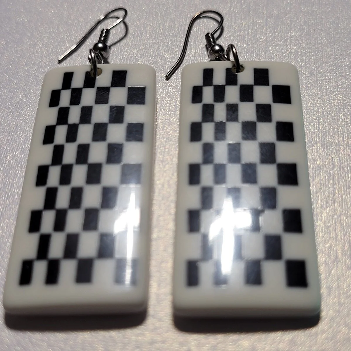 Monochrome Op-Art Geometric Checkerboard Lucite Drop Pierced Earrings -3.jpg (Copy)