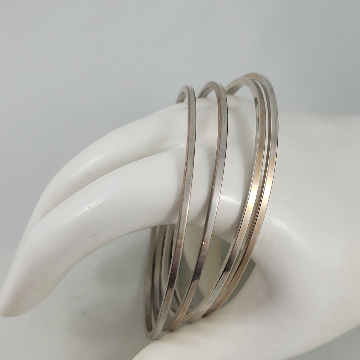 Set of Four Square Tube Silver Brass Spacer Bangle Bracelets Side View