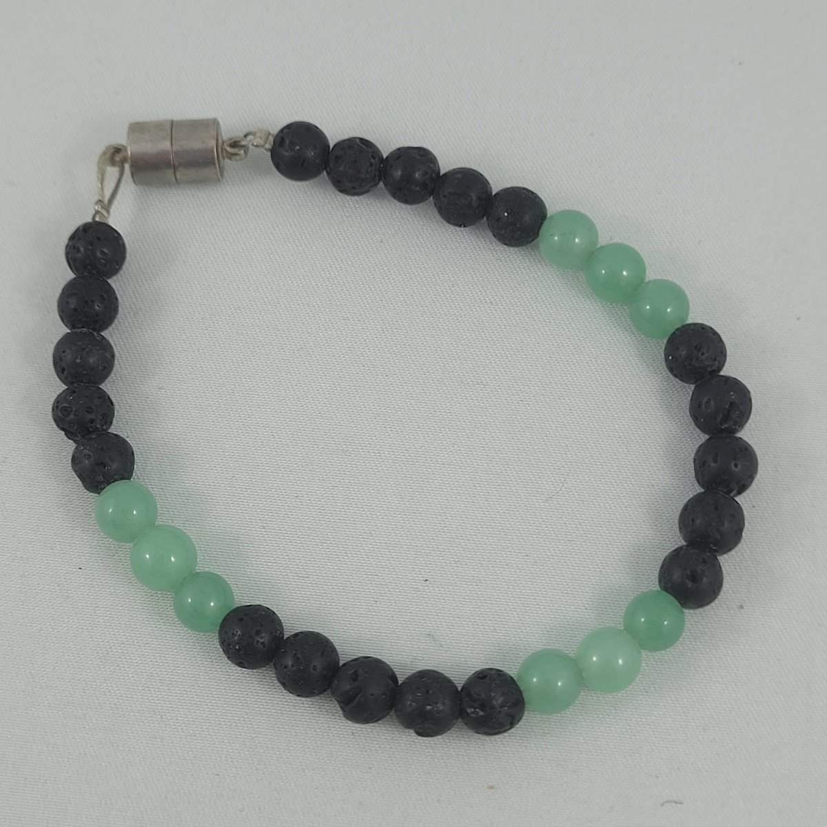 Lava Stone Green Aventurine Gemstone 6.5mm Bead 8 Inch Cable Bracelet w Magnetic Clasp Front View