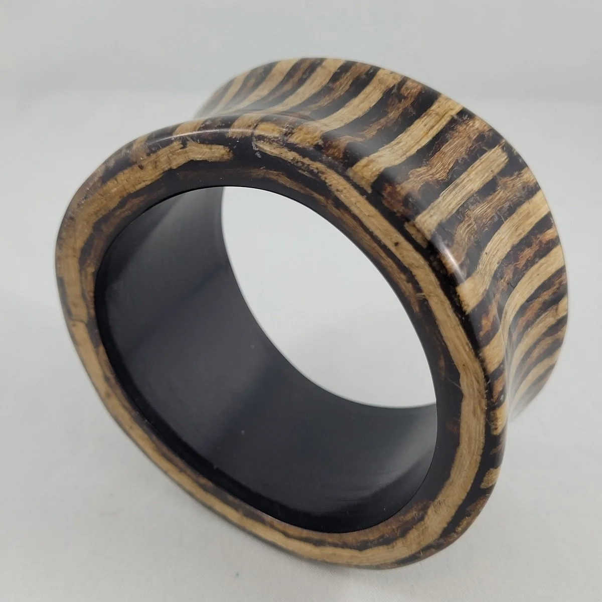 Gerda Lynggaard Monies Denmark Geometric Wave Coco Line Striped Palmwood Resin Freeform Asymmetrical Bangle Bracelet -4.jpg