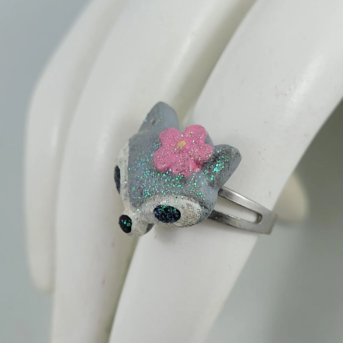 Children's Adjustable Sparkling Grey Fox Ring -2.jpg