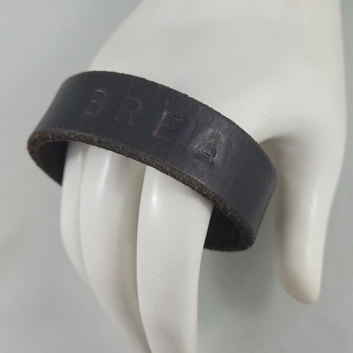 Personalized Name 'BREA' Impressed .75 Inch Brown Leather Strap Snap 7.5 Inch Bracelet Front Side