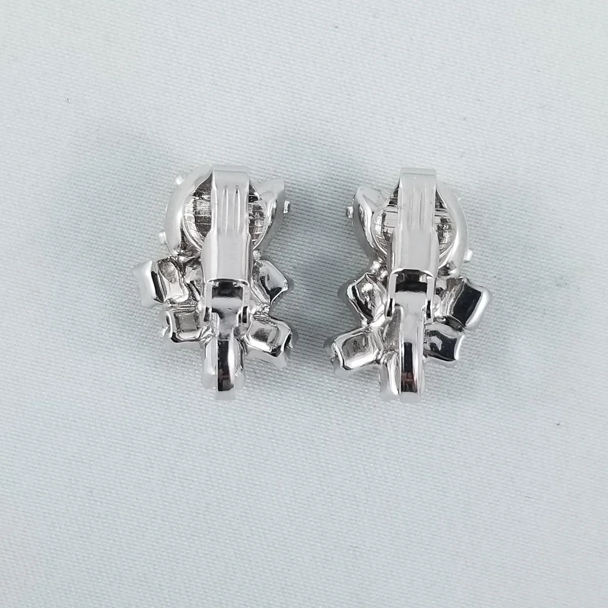 Sherman Clear Crystal Rhinestone Marquise Chaton Rhodium Plated Clip-on Earrings -4.jpg