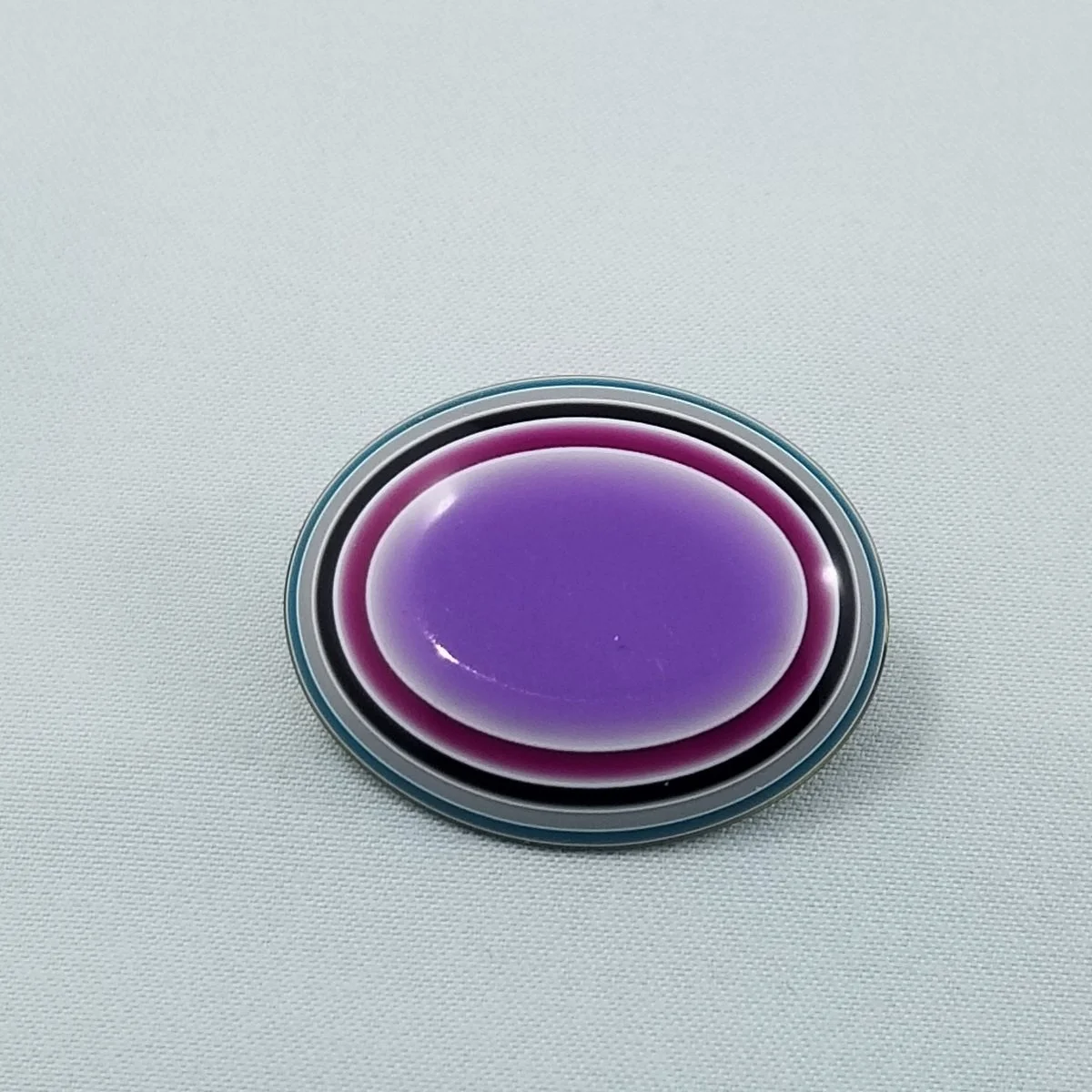 Lea Stein Paris Purple Striped Rhodoid Laminated Oval Brooch - Original Foil.jpg