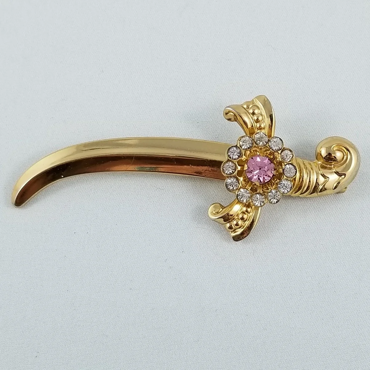 Coro 1940's Pegasus Double Signed Purple Rhinestone Scimitar Sword Gold Brooch