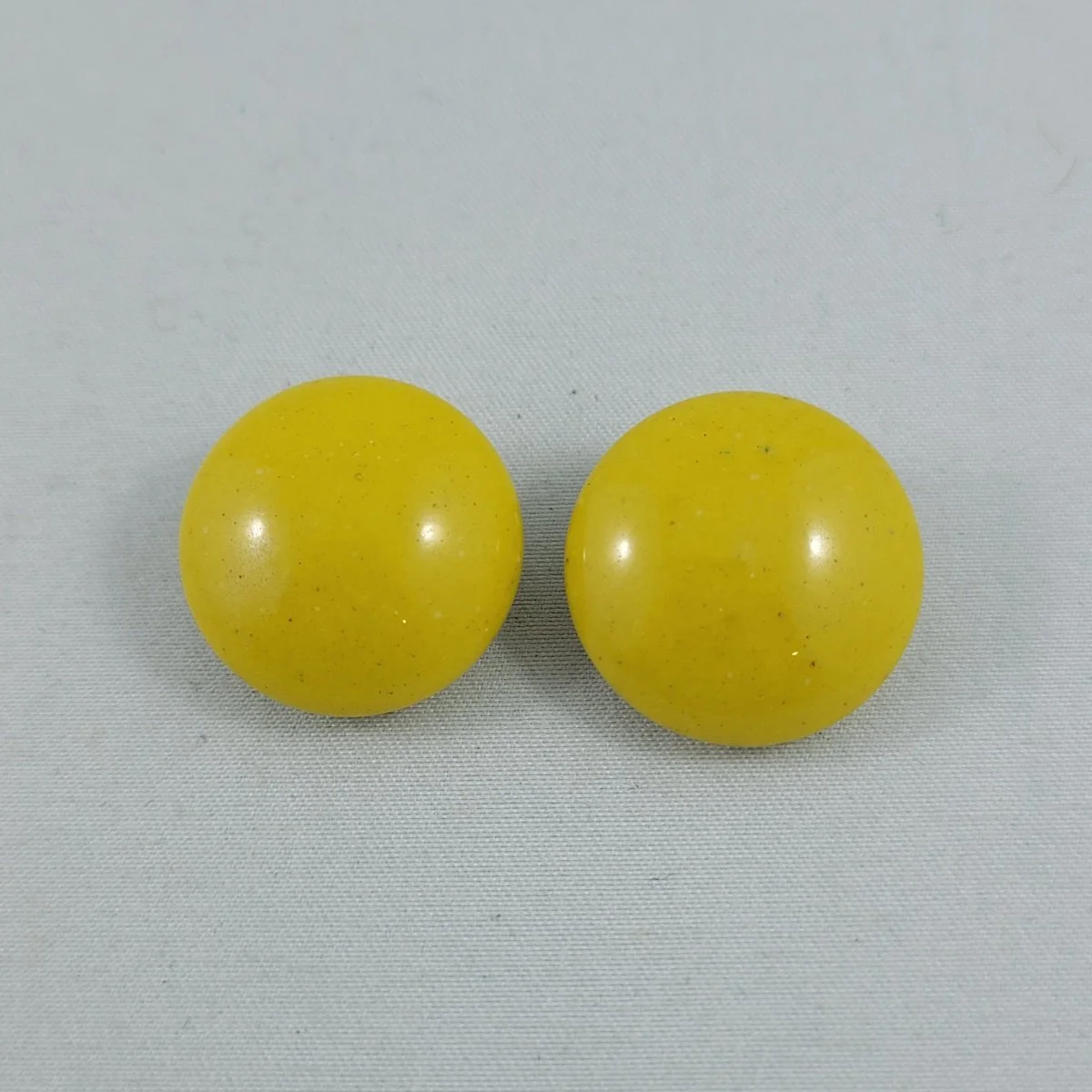 1950's Mustard Yellow Milk Glass 20mm Brass Button Clip Earrings