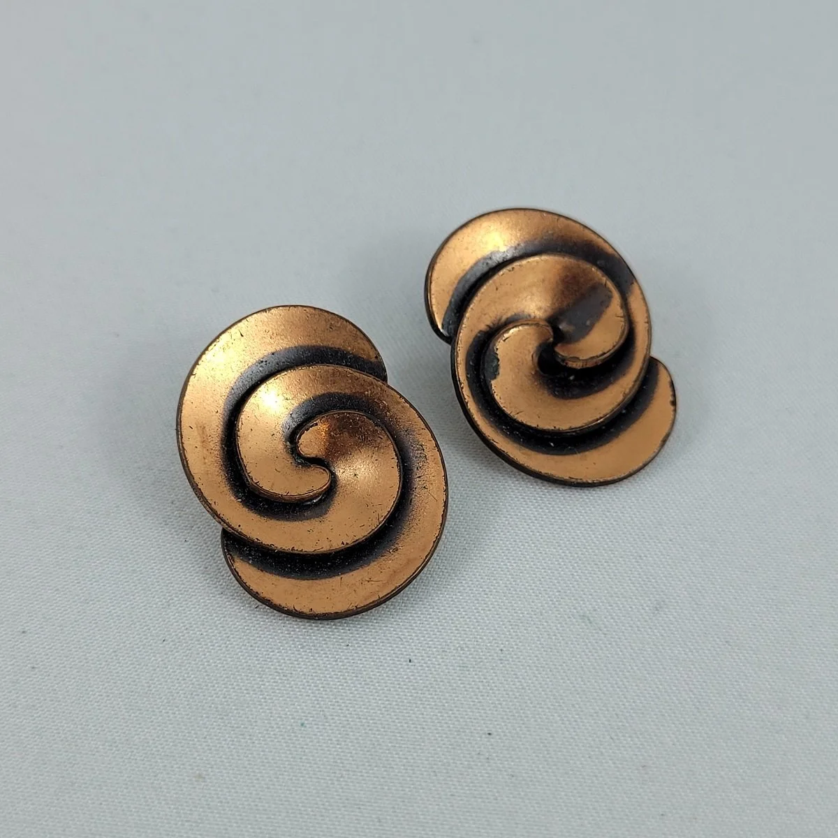 Renoir Solid Copper Modernist Grecian Swirl Clip-on Earrings