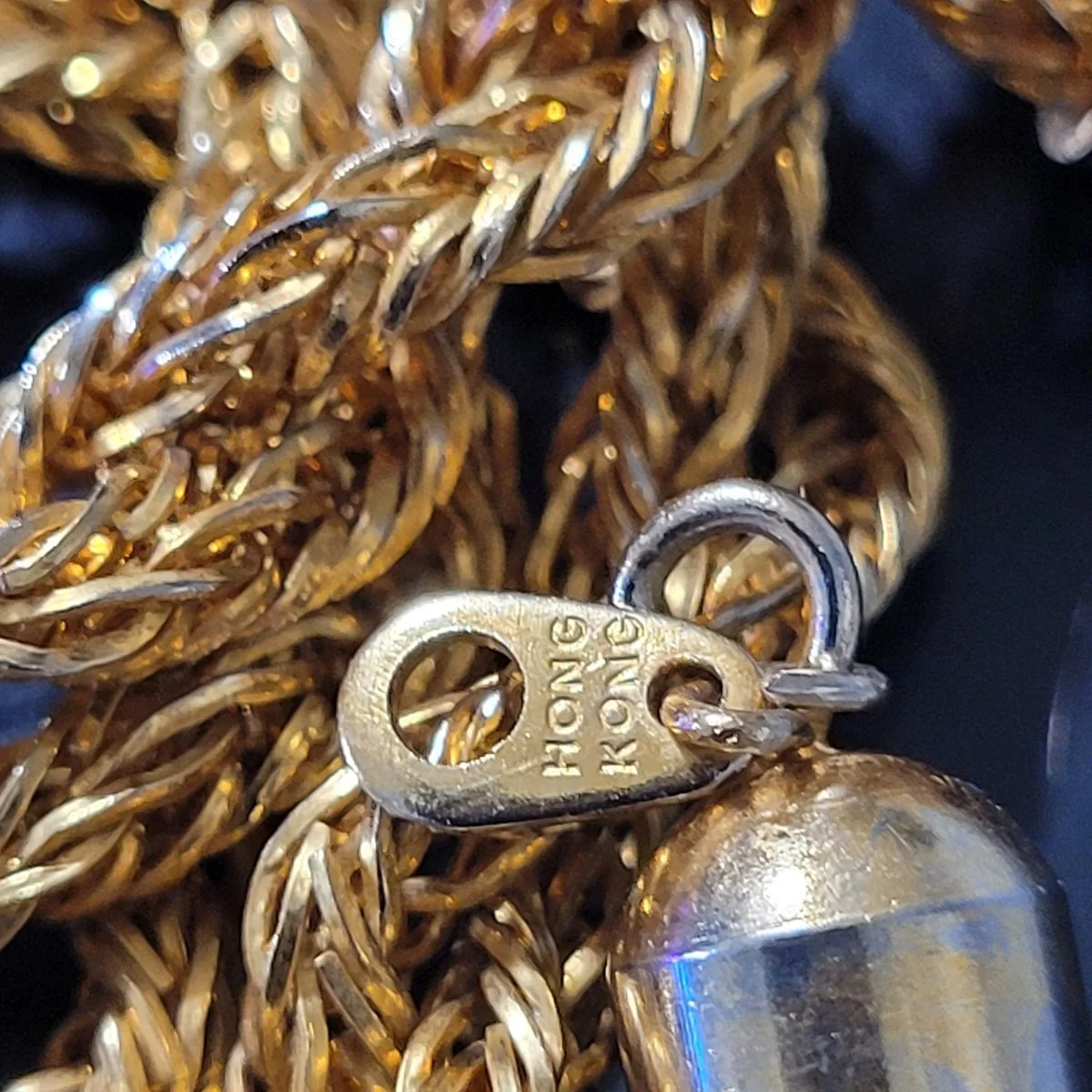 Hong Kong 1960's Gold Double Strand 6mm Twist Wheat Chain End Cap 19 Inch Necklace -4.jpg (Copy)