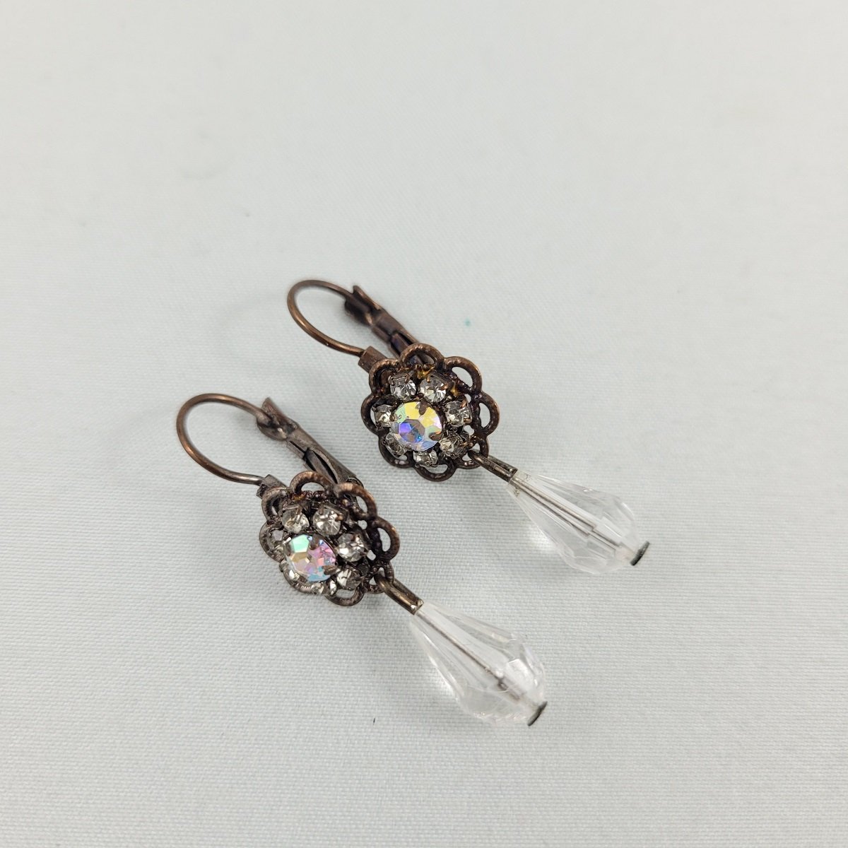 Filigree Flower Prong Set Aurora Borealis Rhinestone Faceted Crystal Lucite Bead Drop 1.5 Inch Lever-back Pierced Earrings.jpg