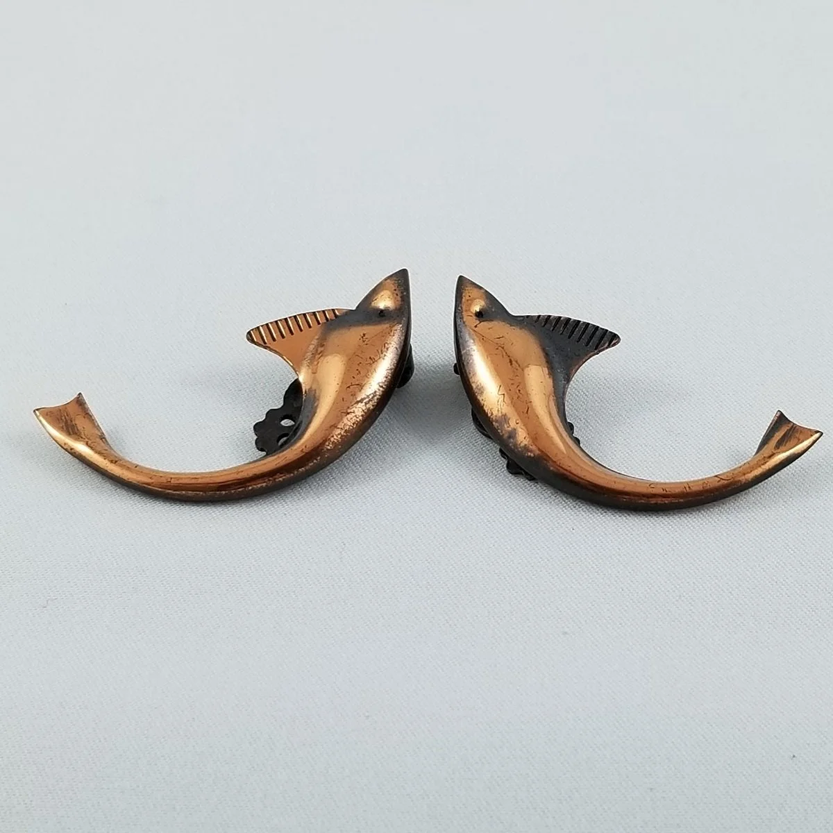 Mid Century Modern Copper Fish Clip-on Earrings.jpg