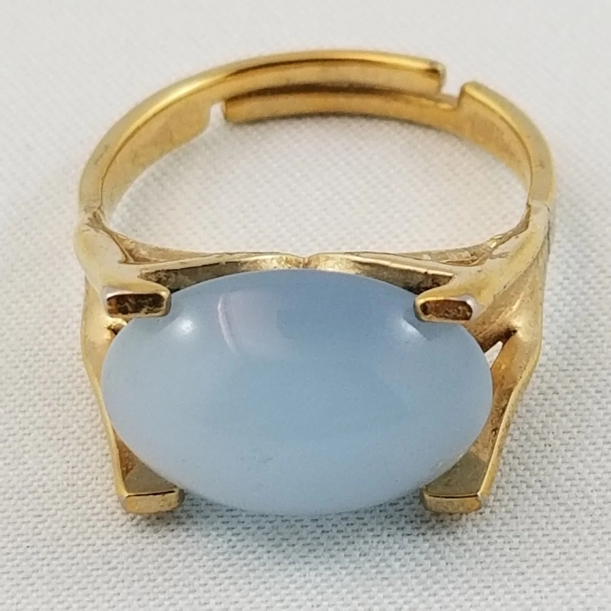 Sarah Coventry 1960’s “Beauty Glow” Blue Glass Moonstone Gold-Tone Ring Adjustable Size -6.jpg
