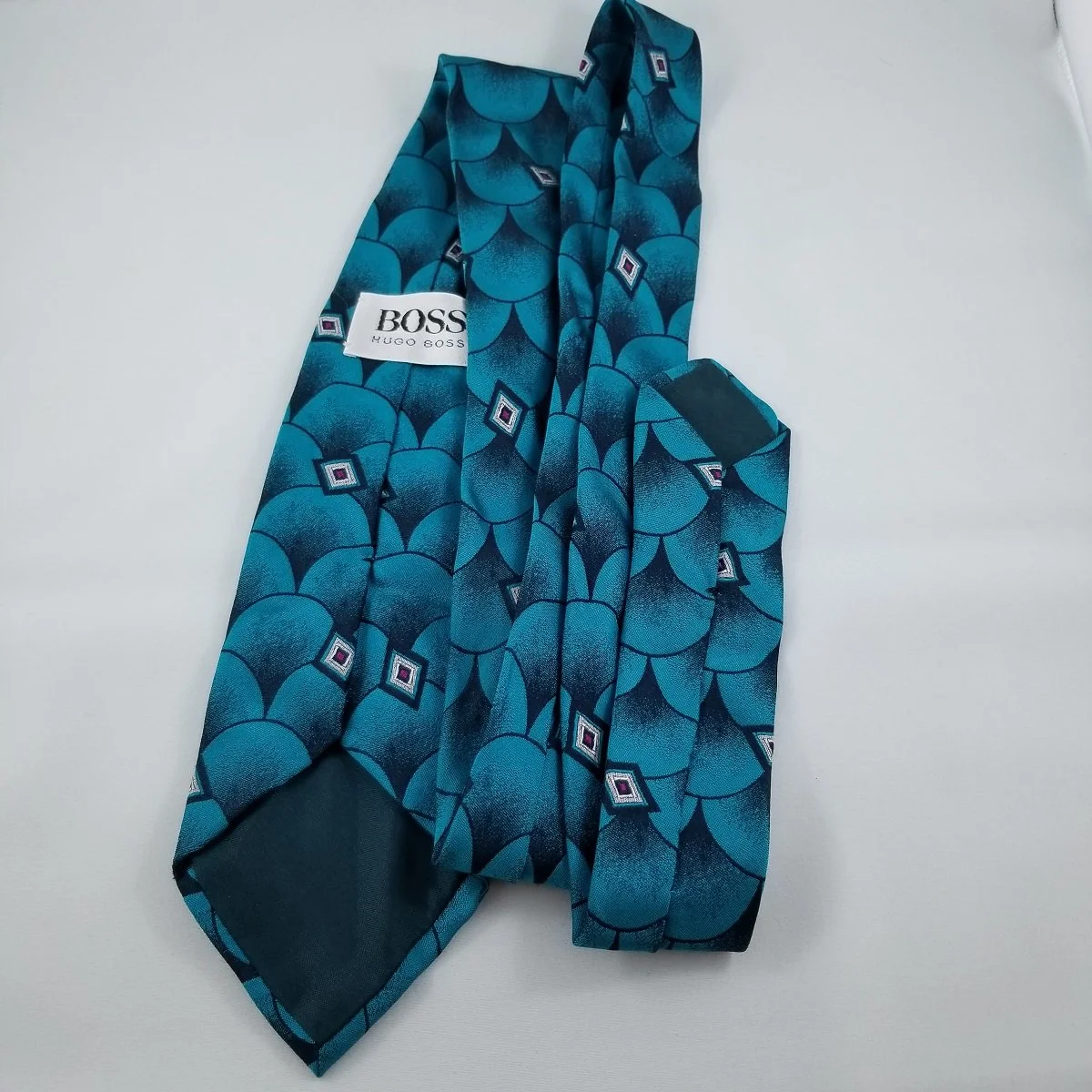 Hugo Boss Designer Cobalt Blue Silk Diamond Pattern Necktie -4.jpg (Copy)