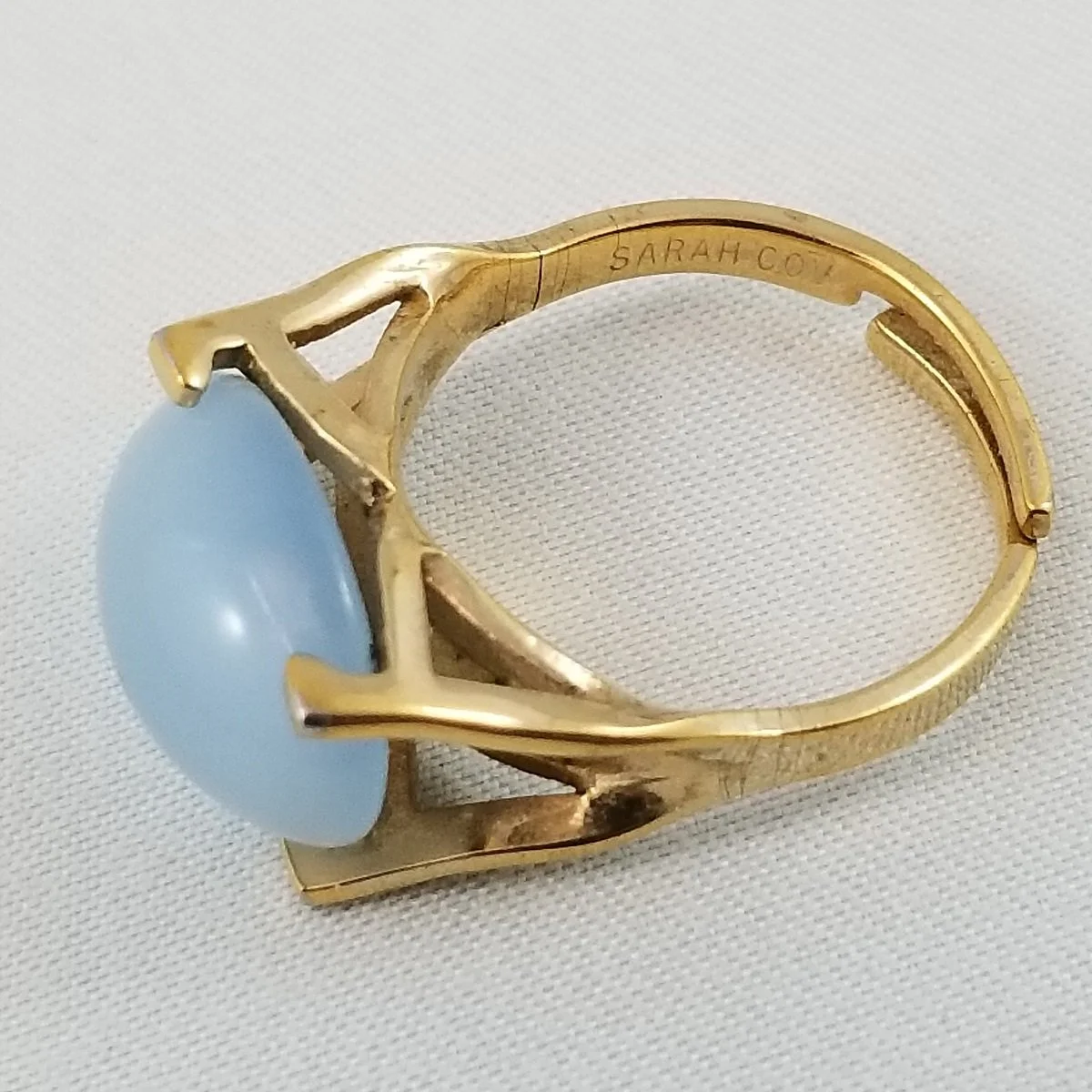 Sarah Coventry 1960’s “Beauty Glow” Blue Glass Moonstone Gold-Tone Ring Adjustable Size -3.jpg