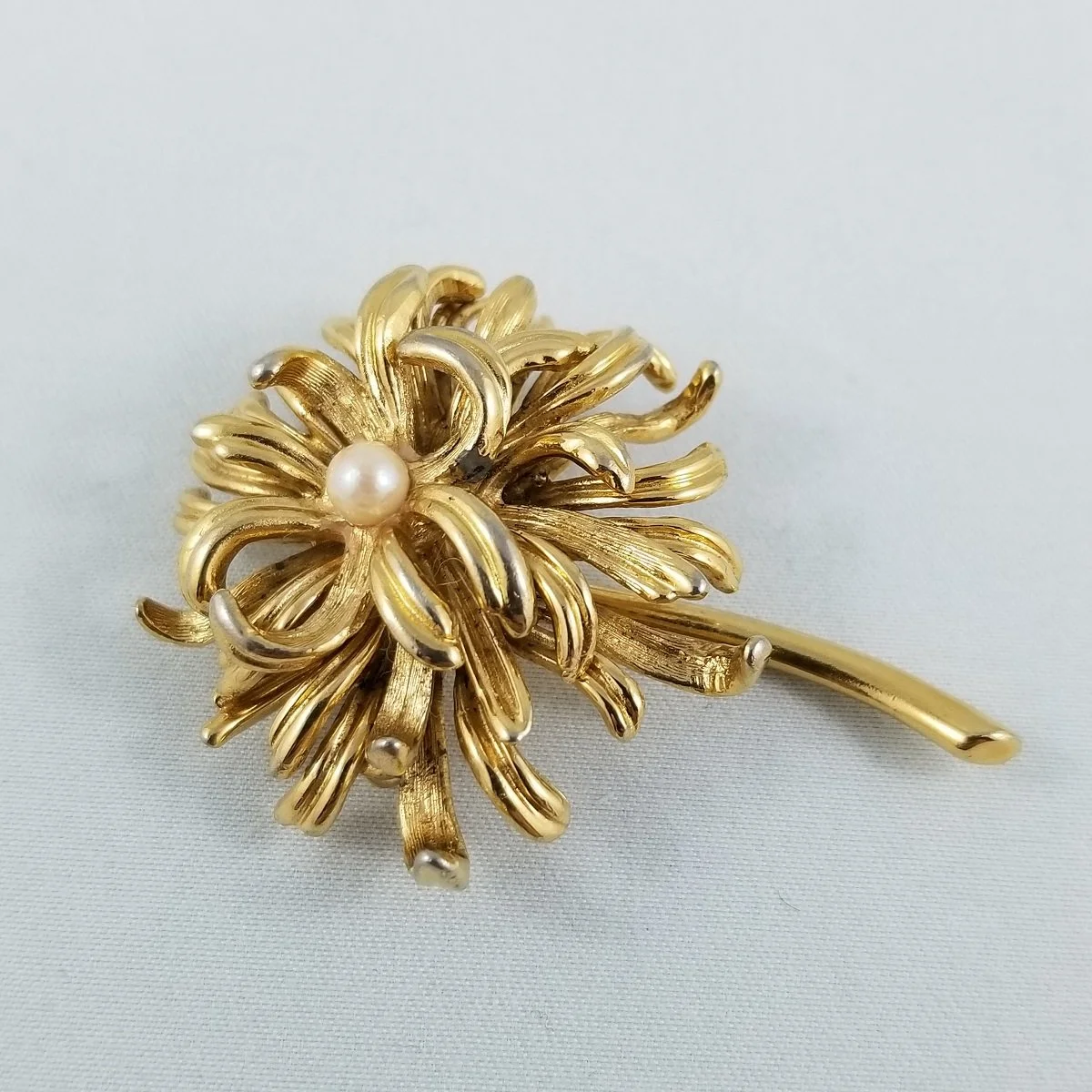 Marcel Boucher October Chrysanthemum Flower of the Month Cultured Pearl Gold Brooch -2.jpg
