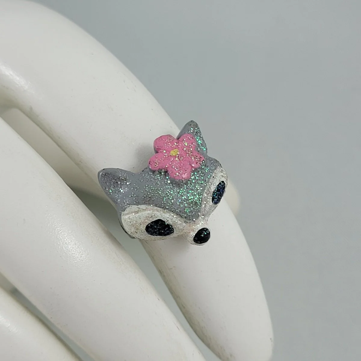 Children's Adjustable Sparkling Grey Fox Ring -1.jpg