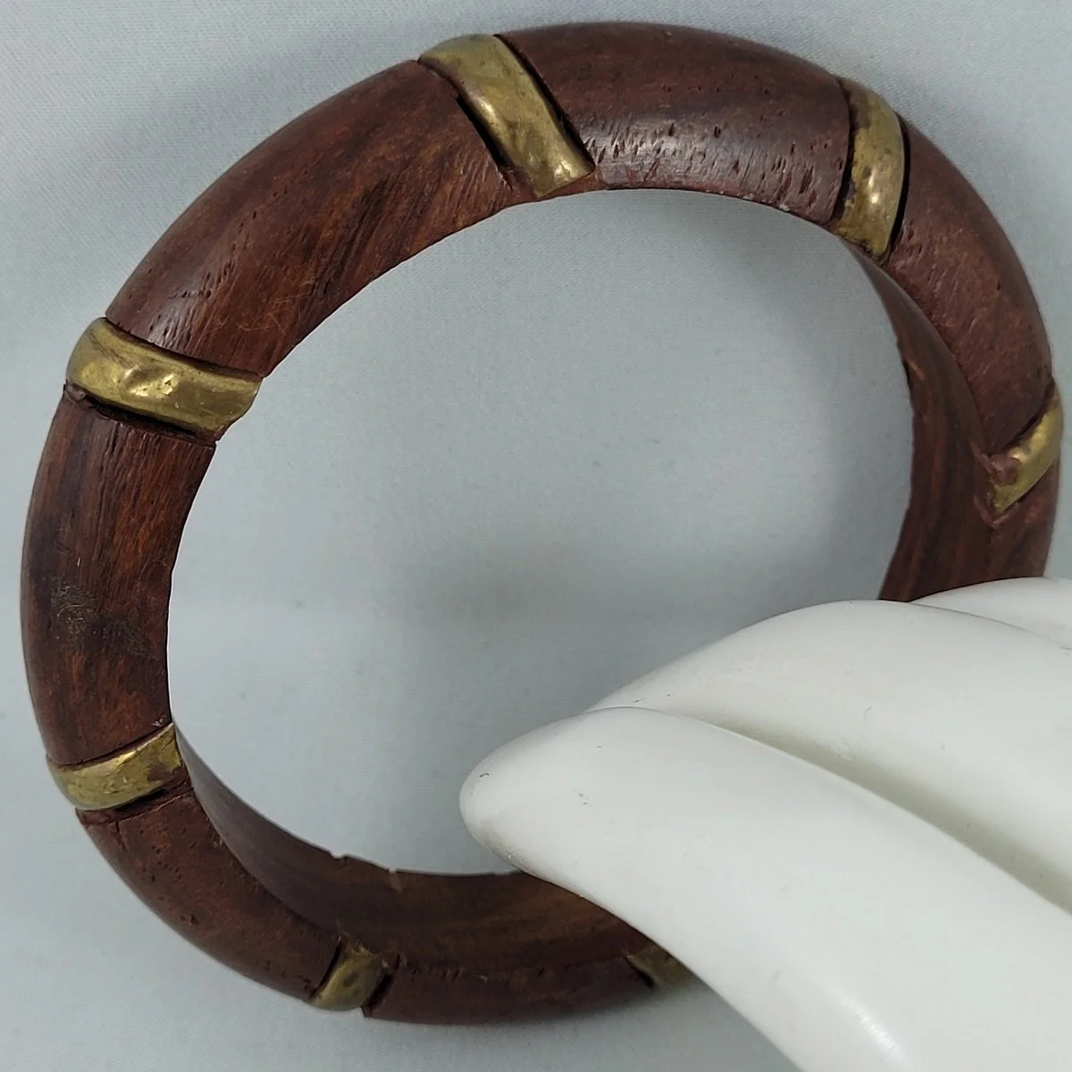 Boho Solid Natural Wood Brass Wrap Inlay Bangle Bracelet Close Up