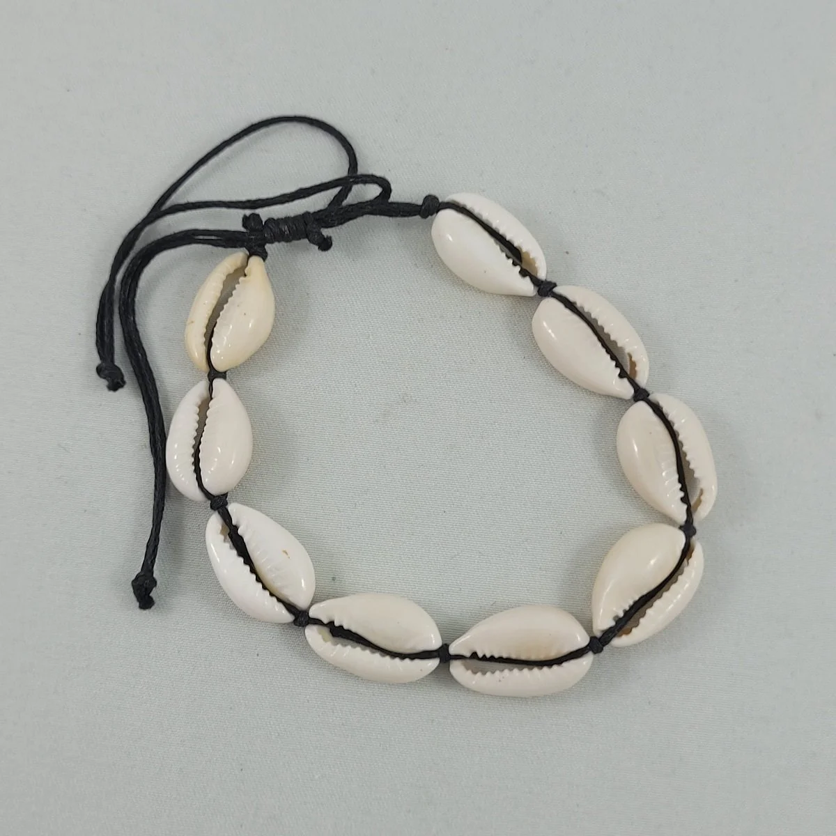 Cowrie Beach Boho 9 Shell Seashell Black Cord Adjustable Bracelet