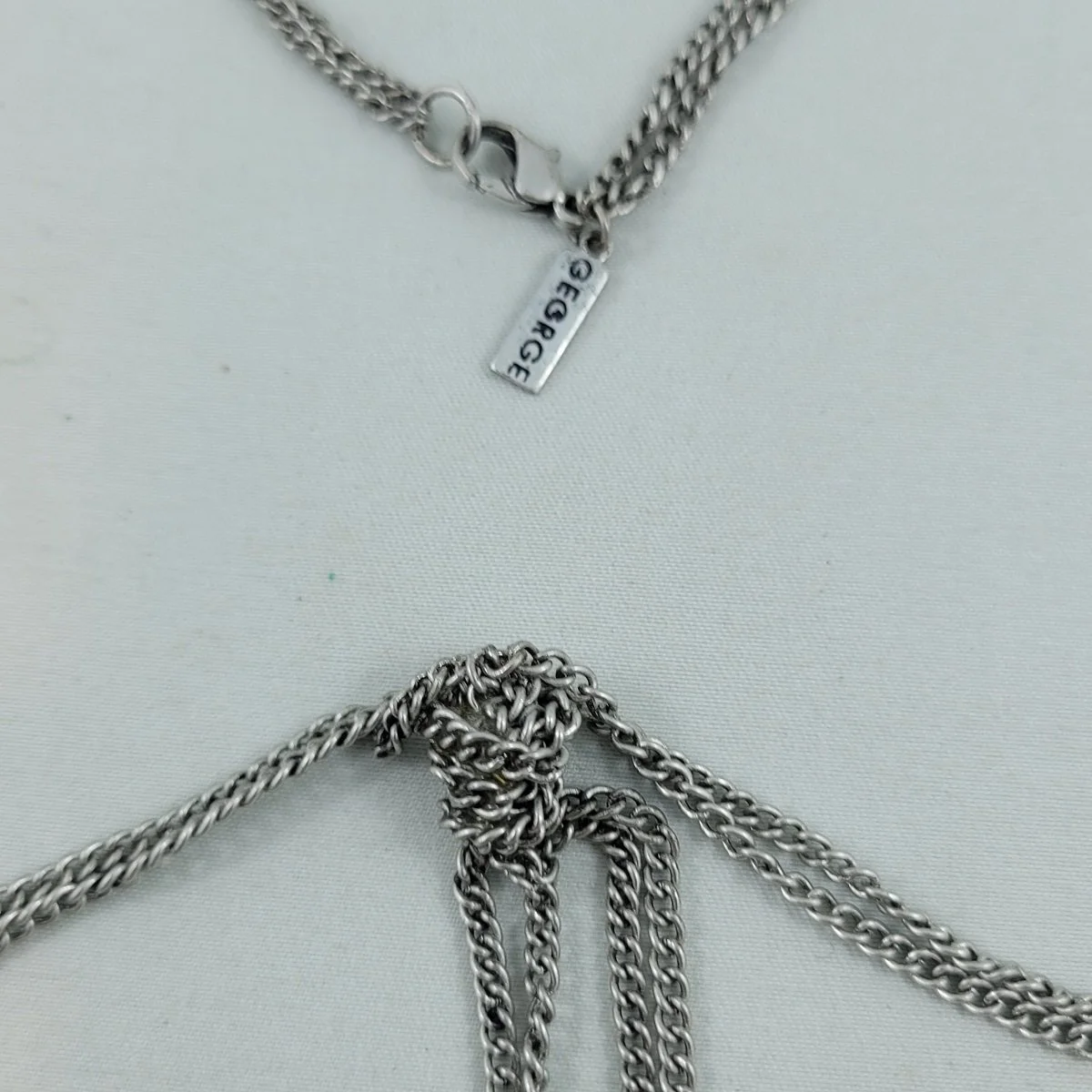 GEORGE Double Strand Silver-tone Curb Chain Faux Pearl Bead 28 Inch Flapper Style Sautoir Tassel Necklace TAG