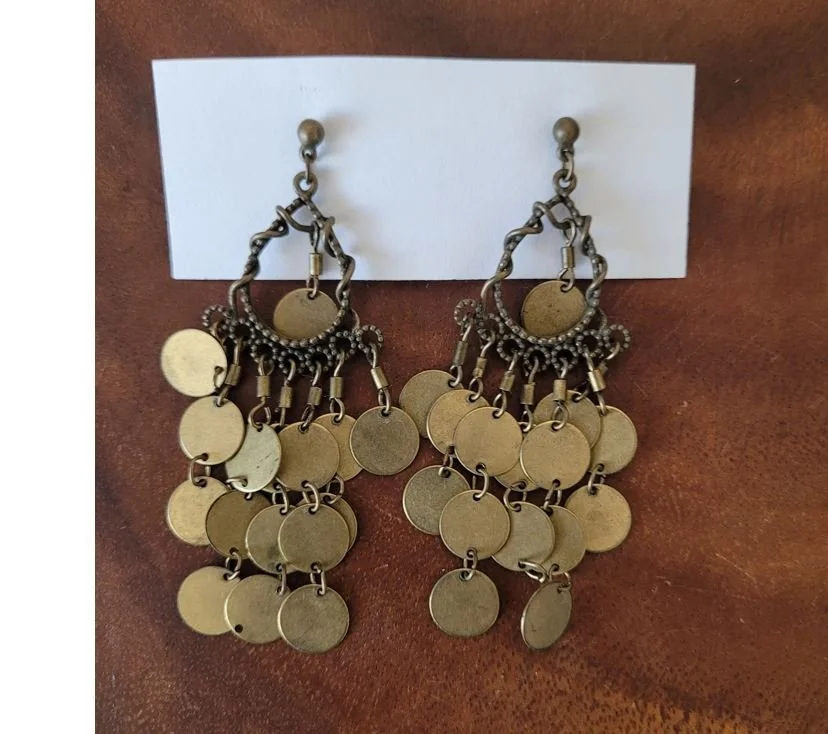 Bronze Coin Medallions Cascading Chandelier 3 Inch Dangle Waterfall Pierced Earrings