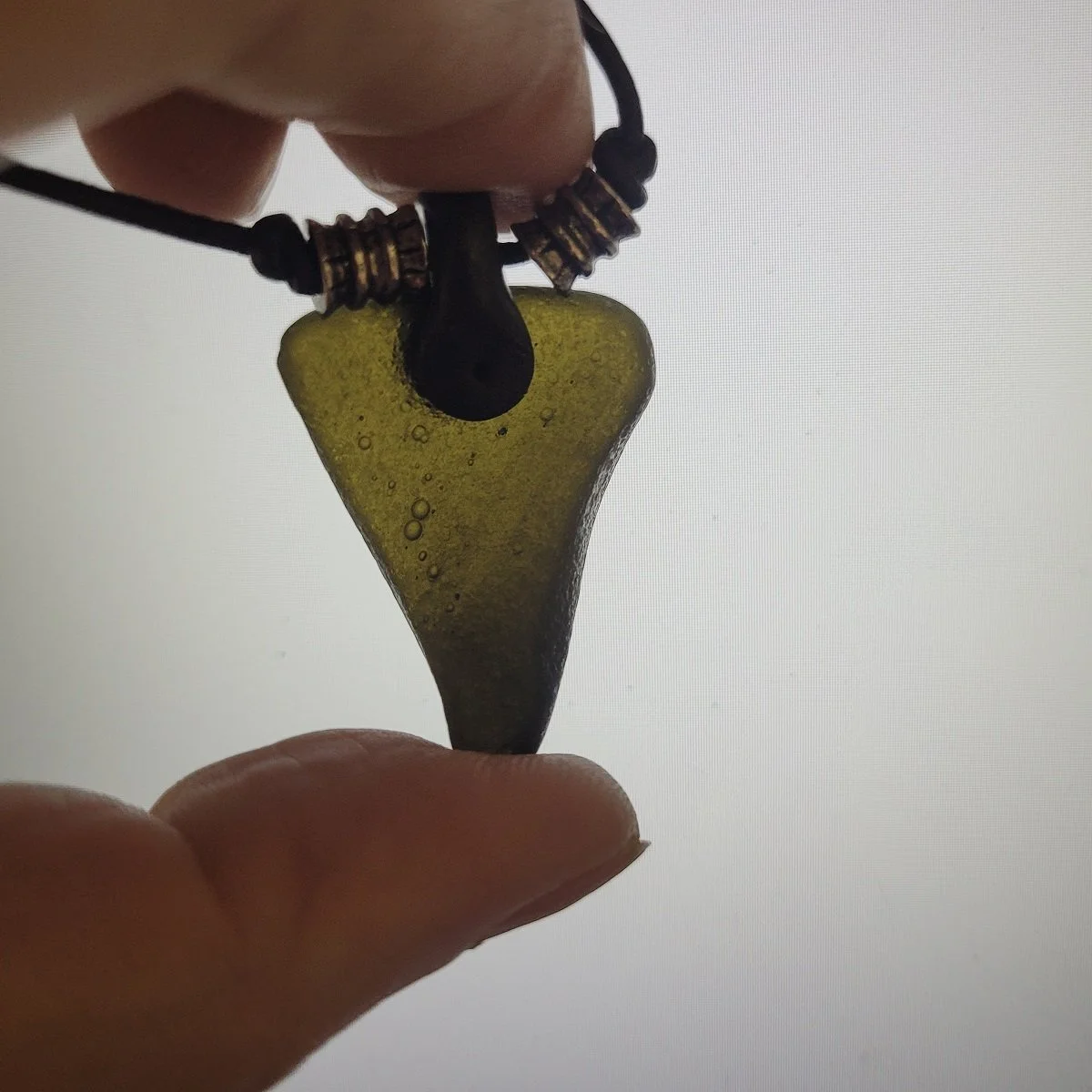Rough Moldavite Tektite Irregular Shard Triangular Pendant Affixed Clay Bail Adjustable Cord Necklace -1.jpg