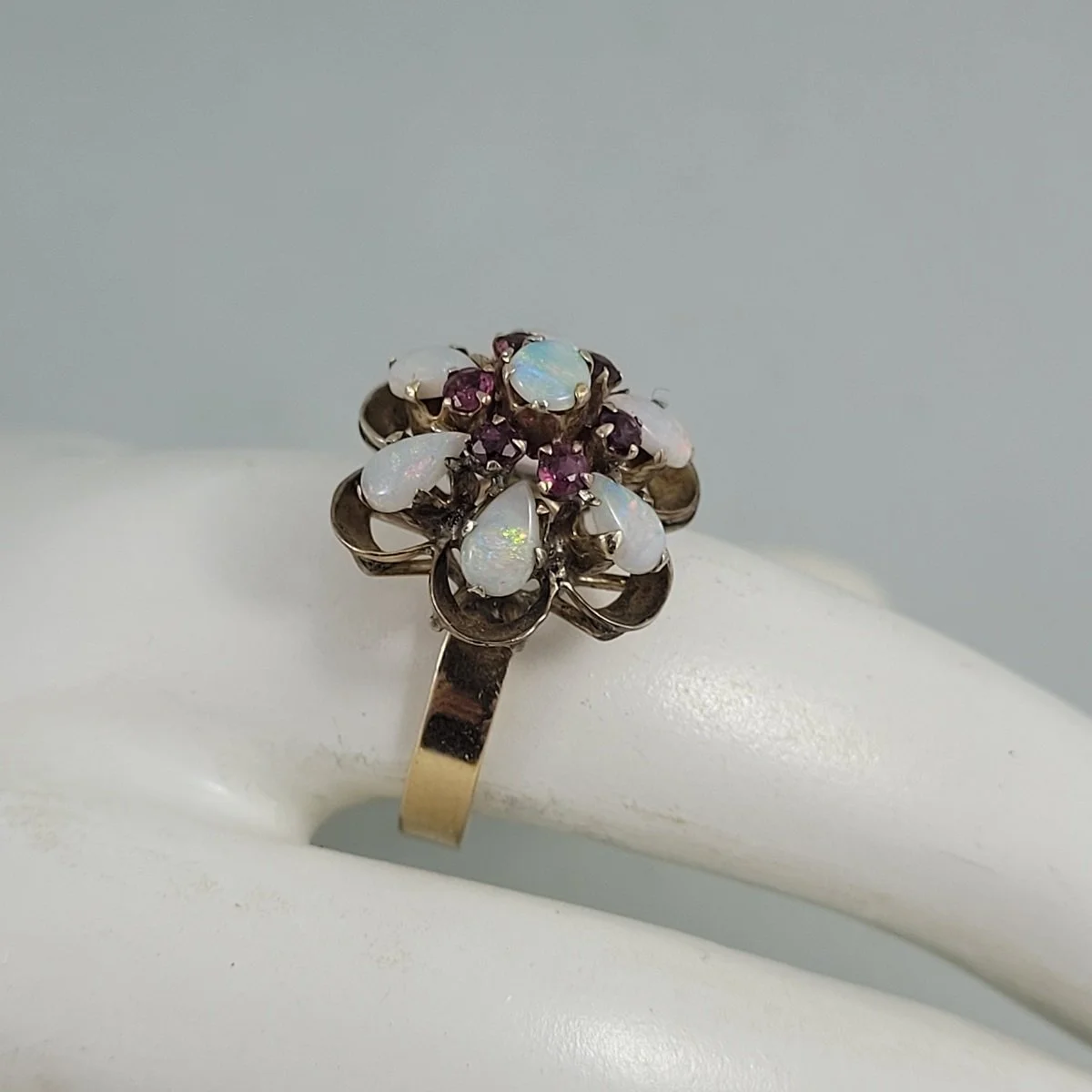 Thai Princess Harem Opal Ruby Cluster 10K Yellow Gold Flower Cocktail Ring Size 7 -4 (Copy)