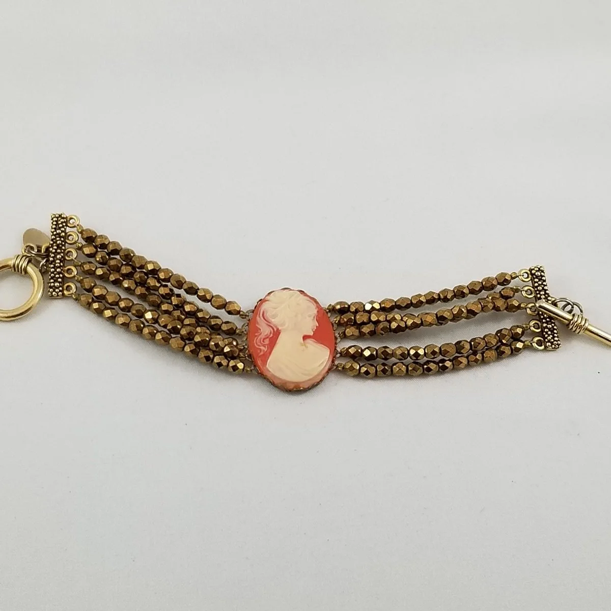 Tova Multi-strand Bronze Faceted Beaded Cameo Bracelet -1.jpg