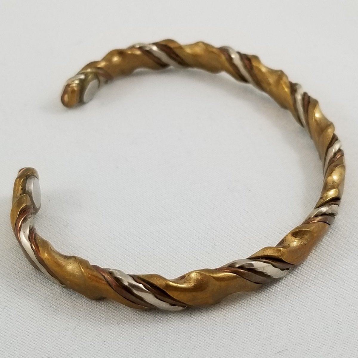Sergio Lub 1990's Magnetic Tri-Metal Woven Cuff Bracelet Handmade USA -2.jpg