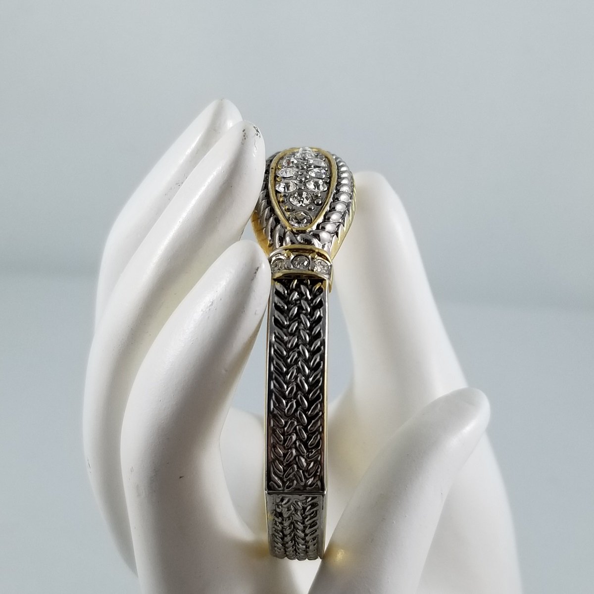 Art Deco Revival Braided Two-Tone Rhinestone Clamper Bangle Bracelet -7.jpg
