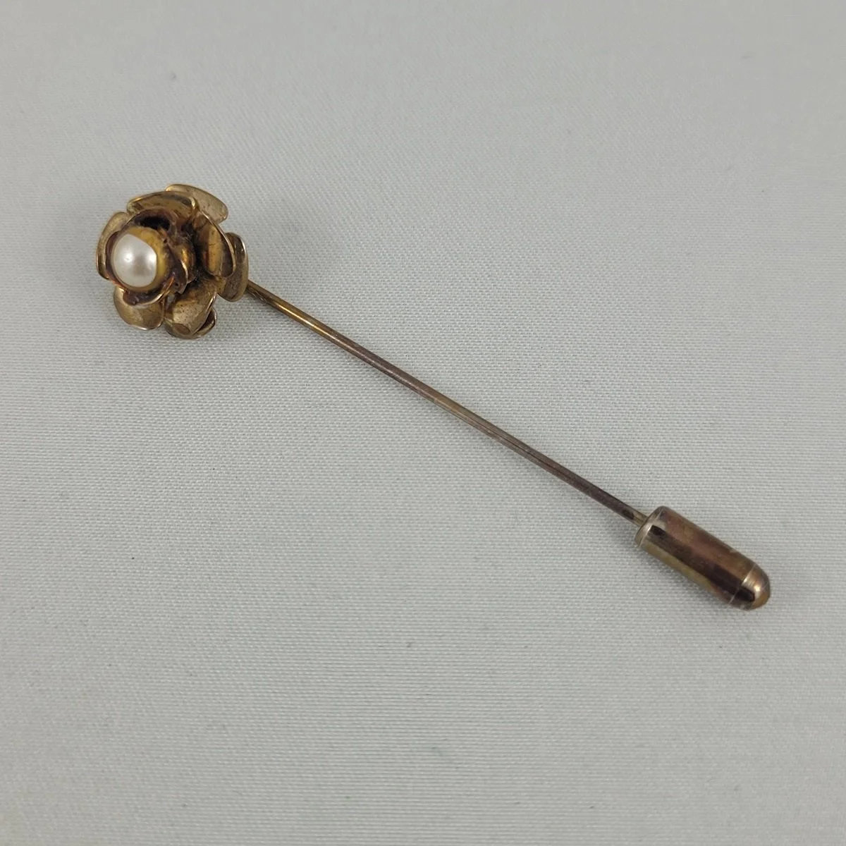 1960's Gold-tone Flower Faux Pearl 2.5 Inch Stick Pin