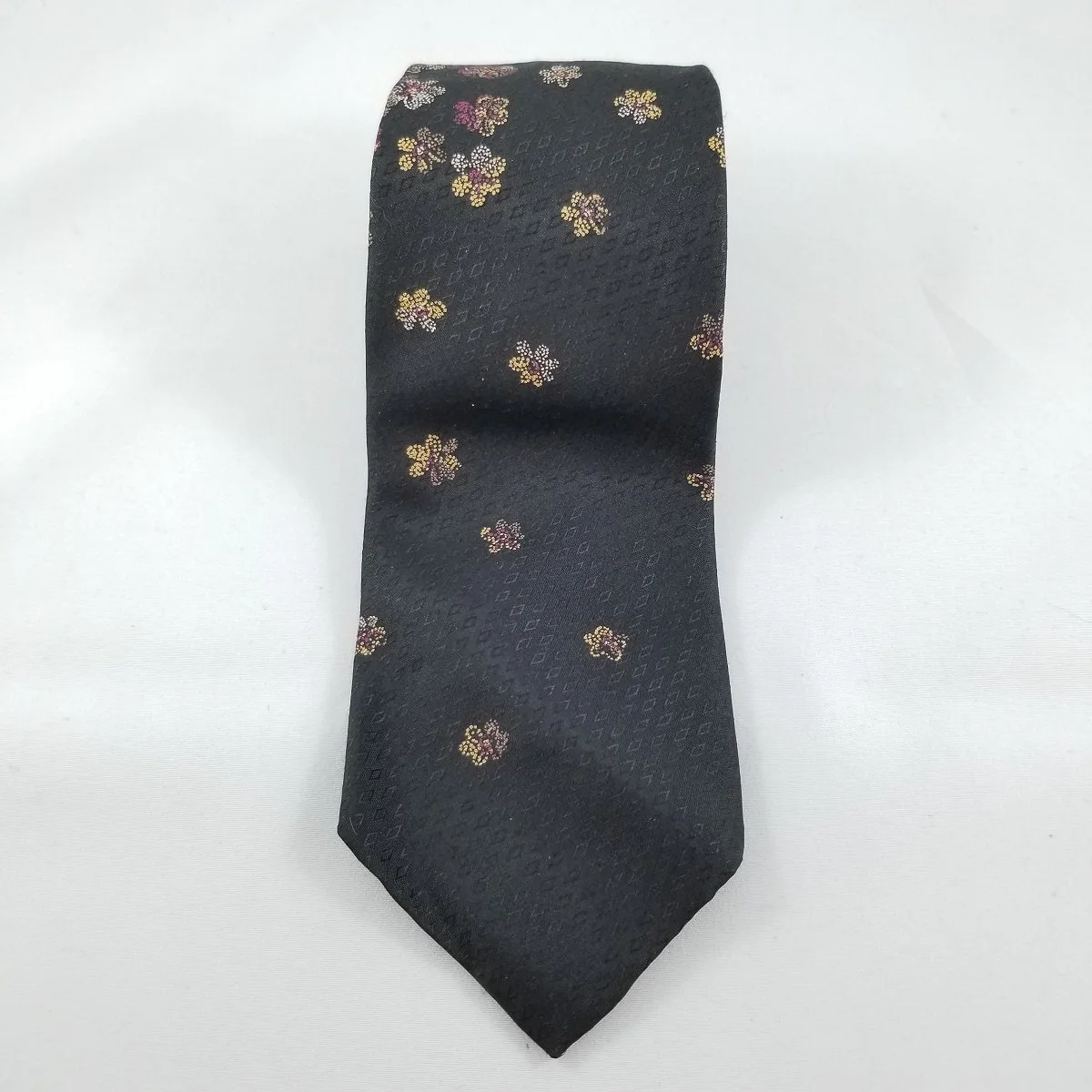 Lanvin Paris Made in Canada 100% Black Silk Gold Purple Floral Print Necktie -1.jpg (Copy)