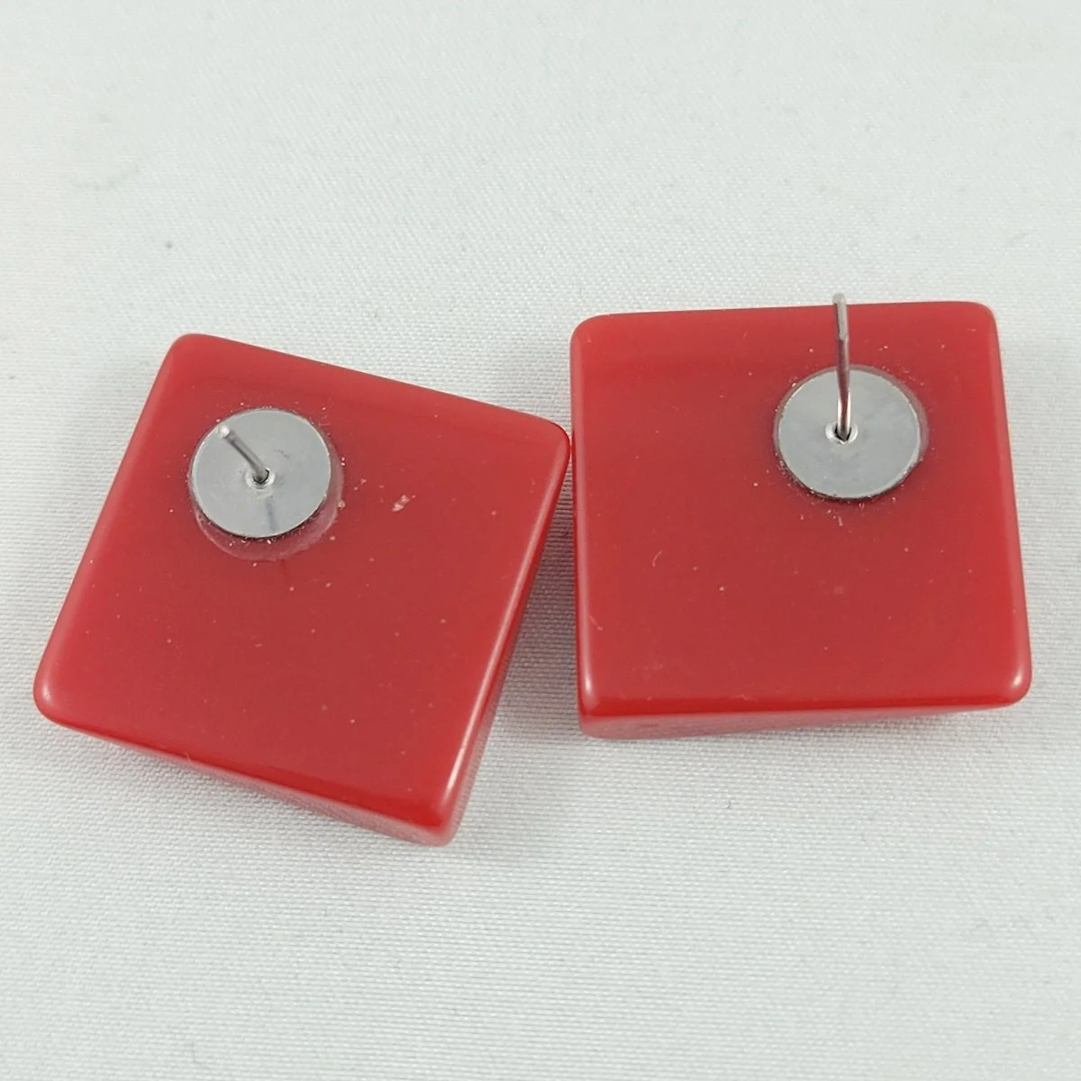 François Schoenlaub for Guillemette L'Hoir Paris 'Paris Modernist' Lipstick Red White Op-Art Laminated Rhodoid Diamond Square Pierced Earrings -3.jpg