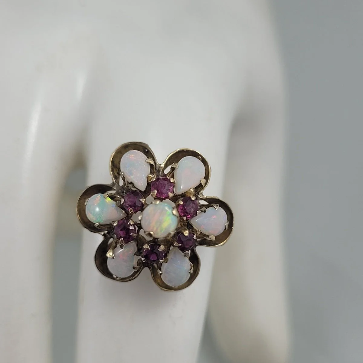 Thai Princess Harem Opal Ruby Cluster 10K Yellow Gold Flower Cocktail Ring Size 7 -1 (Copy)