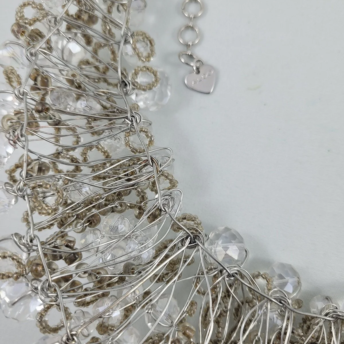 ALDO Wire Cluster Faceted Crystal Bead Statement Bib Choker Collar Necklace 7 (Copy)