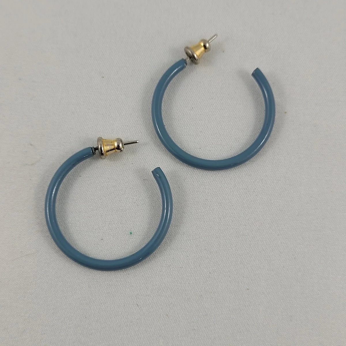 Denim Blue Gloss Enamel Coated Metal Tube 1.25 Inch Open Hoop Stainless Posts Pierced Earrings.jpg