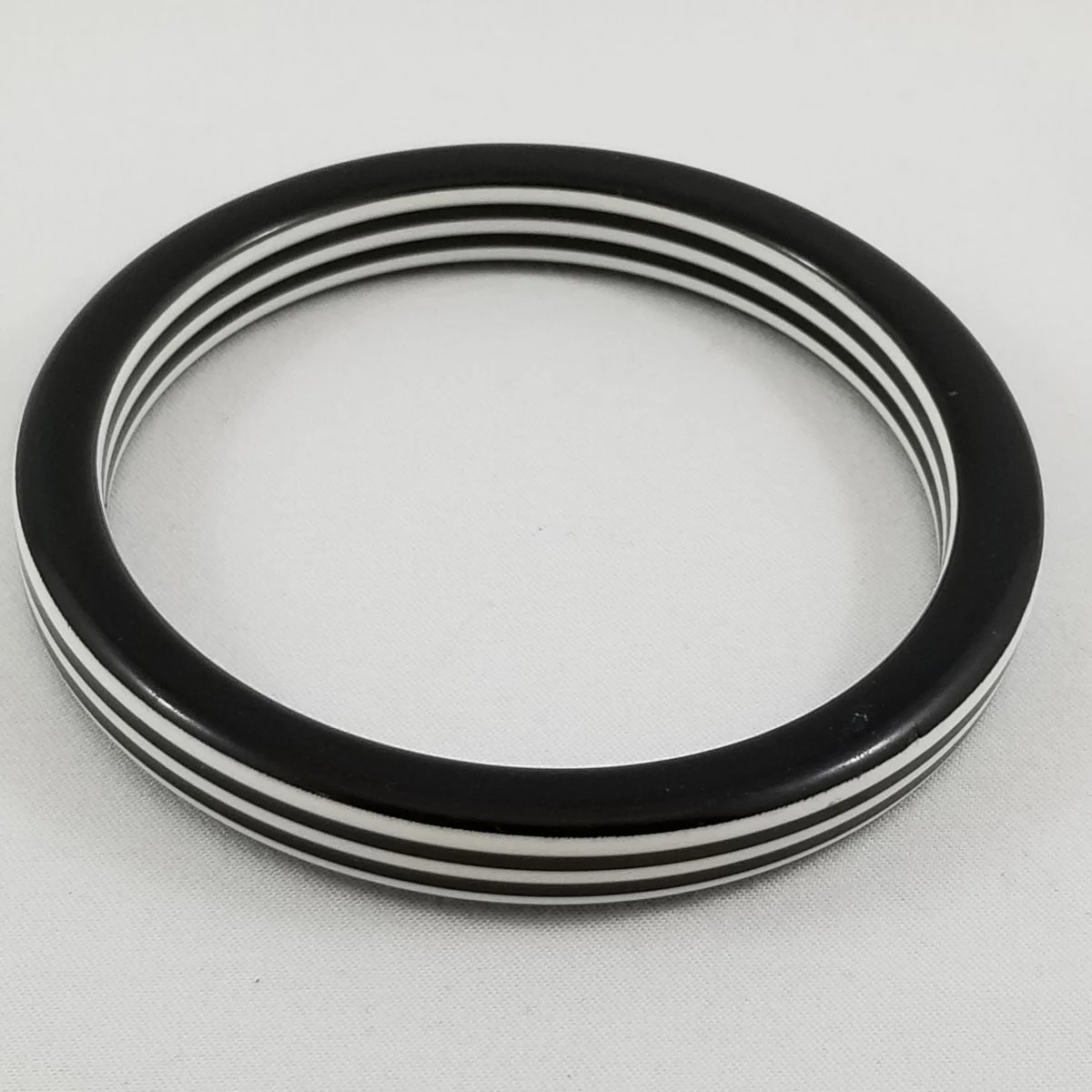 Op Art 1960's Laminated Monochrome Triple-Striped Flat Bangle Bracelet.jpg