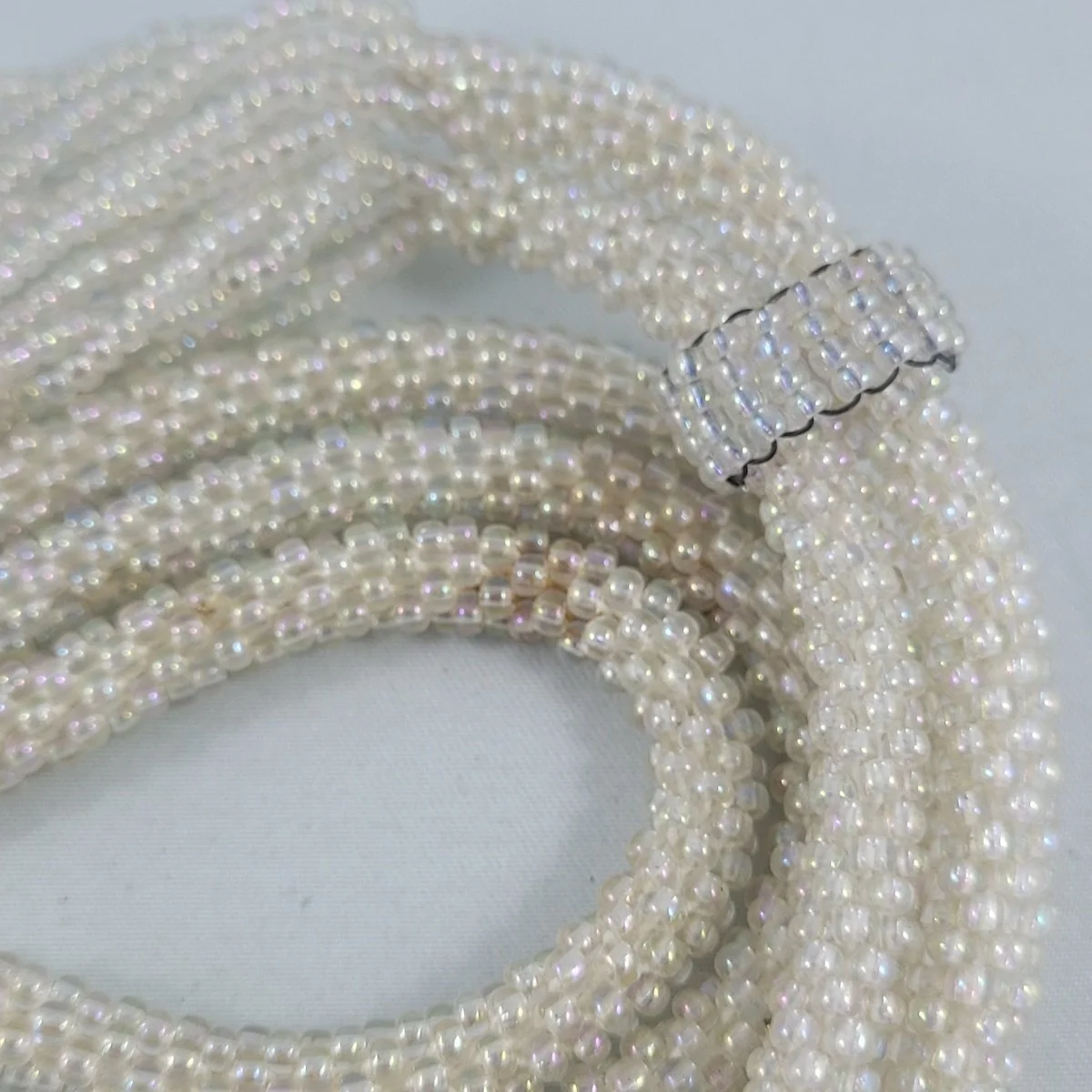 Antique 1920s Art Deco Hand-Woven Iridescent Seed Bead Sautoir - Flapper Lariat Necklace with Movable Slide -2.jpg