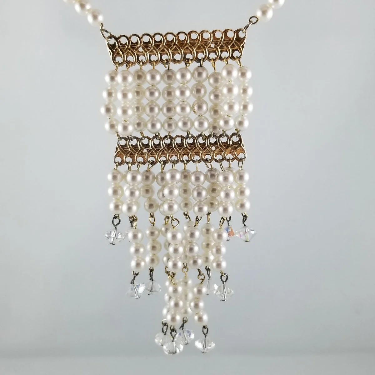 Hollywood Regency Bib Festoon Swarovski AB Pearl Waterfall Necklace -5.jpg