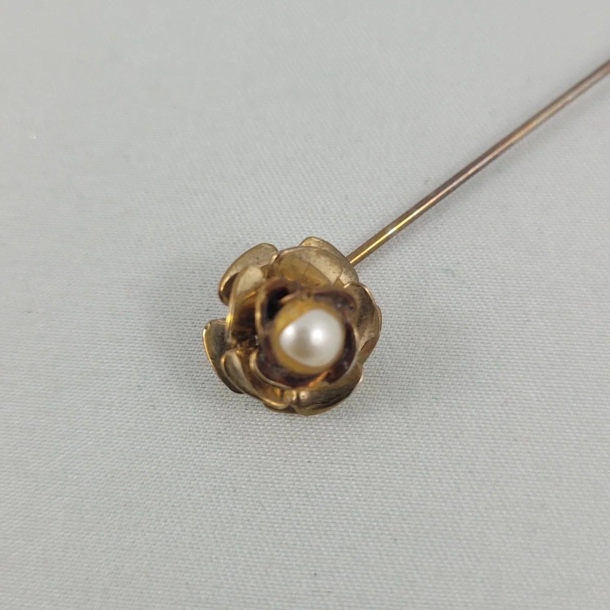 1960's Gold-tone Flower Faux Pearl 2.5 Inch Stick Pin -3.jpg