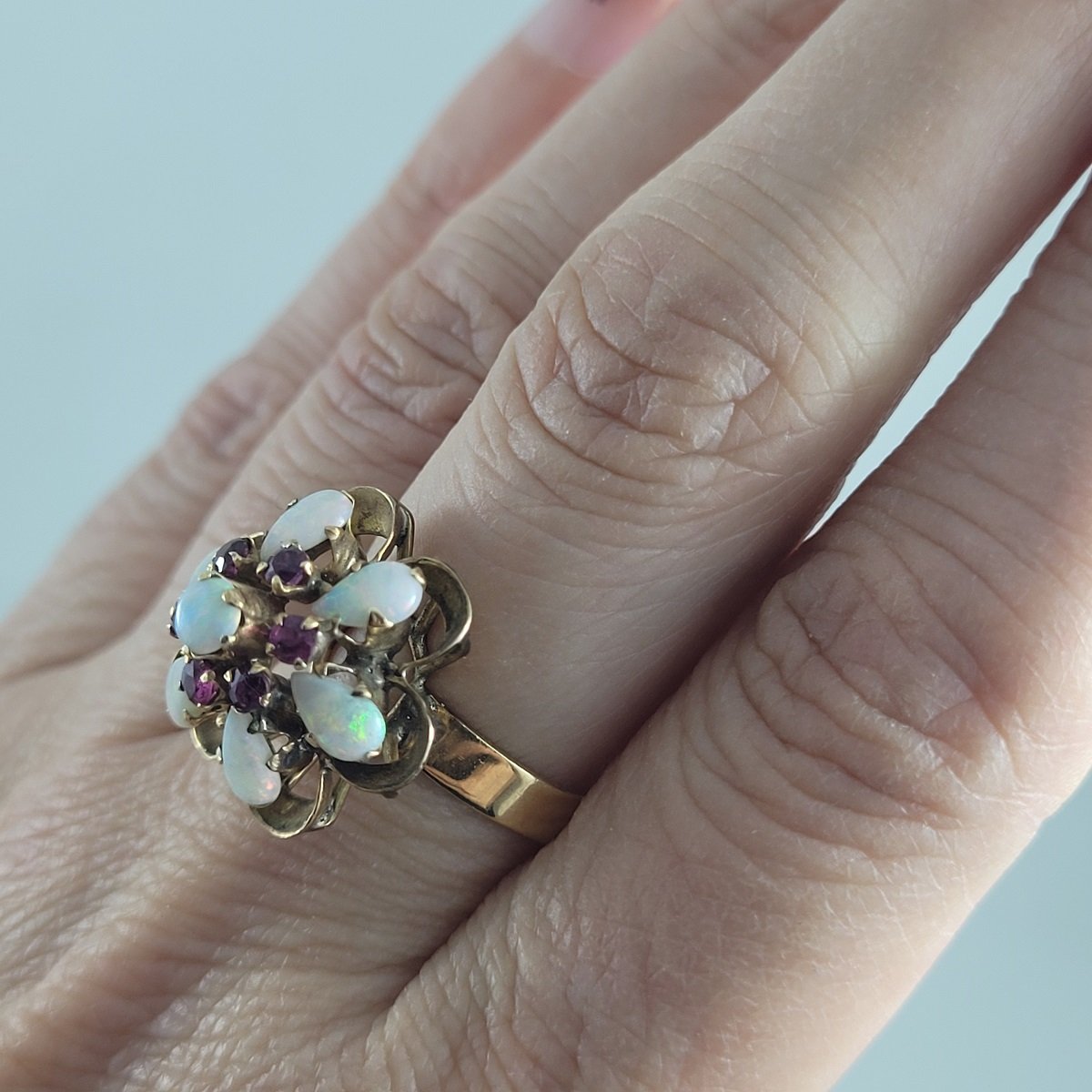 Thai Princess Harem Solid 10K Gold Australian Fire Opal & Ruby Ring Size 7 -2.jpg
