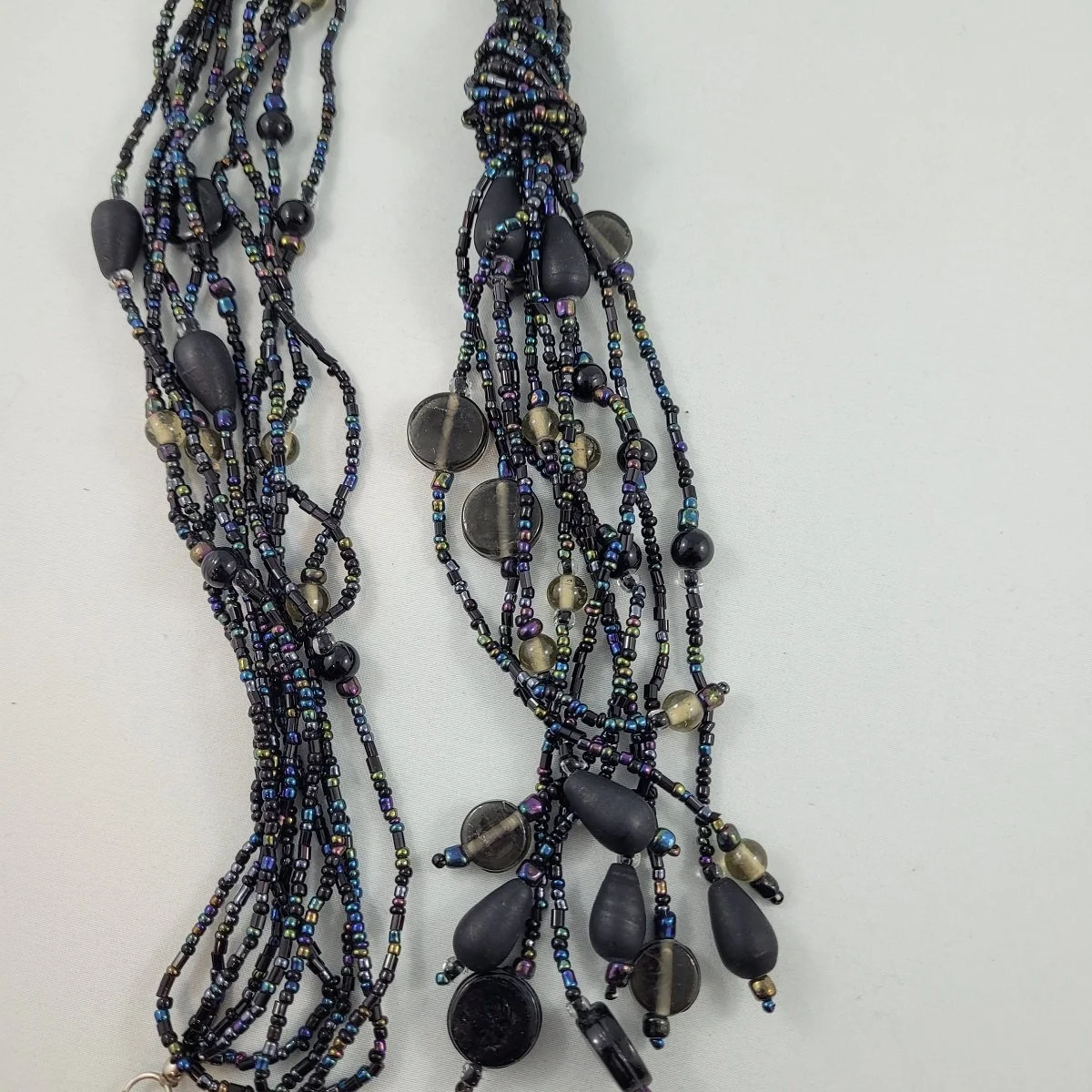 Blue Purple Peacock Seed Bead Round Glass Stone Drops Knotted Multi-Strand Flapper Sautoir Necklace -4.jpg (Copy)