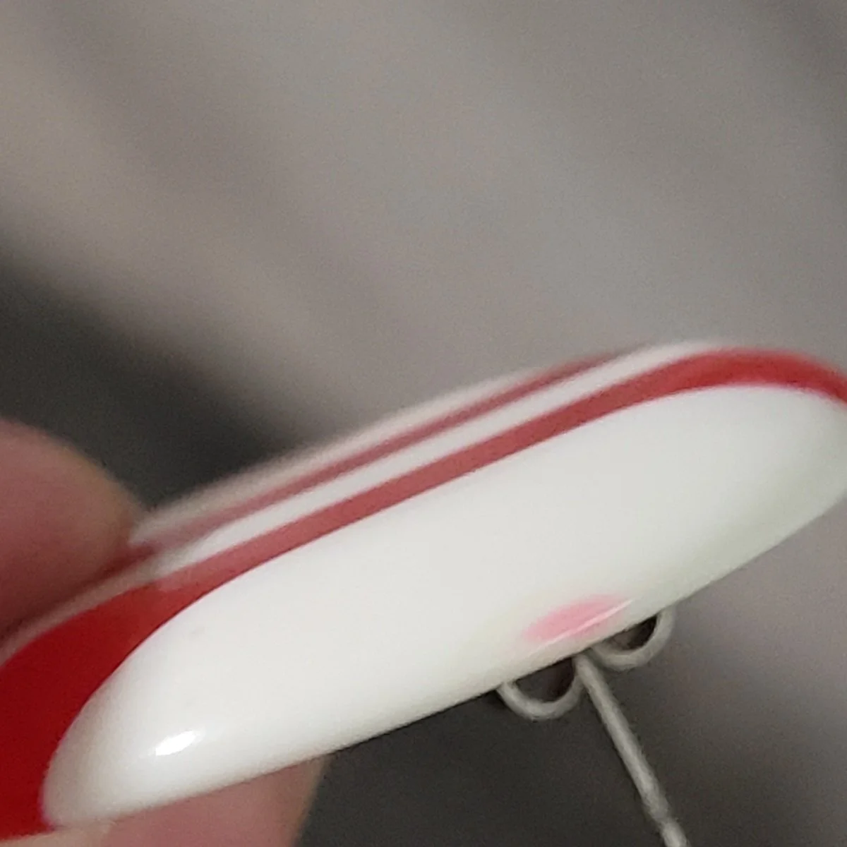 François Schoenlaub for Guillemette L'Hoir Paris 'Bauhaus Stripes' Red White Candy Stripe Laminated Rhodoid Beveled Disc Pierced Earrings -6.jpg