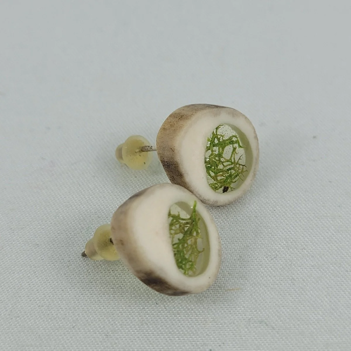 Deer Antler Window Reindeer Moss Resin Pierced Earrings -1.jpg