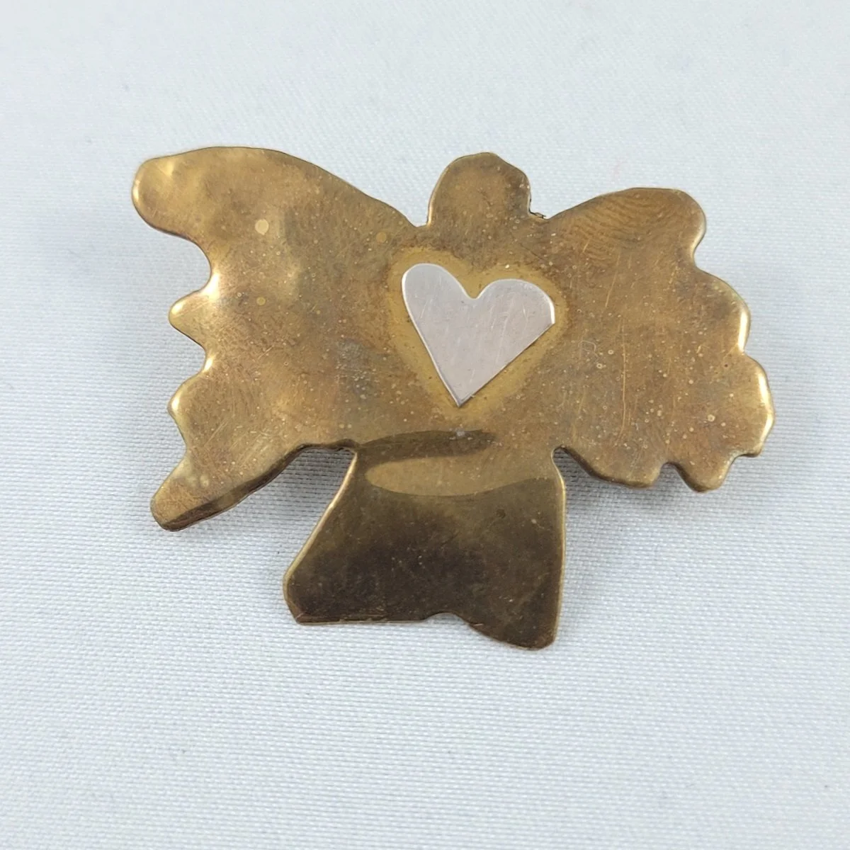 Artisan Signed Mixed Metal Gently Hammered Brass Smooth Aluminum Heart Guardian Angel 1998 Brooch.jpg