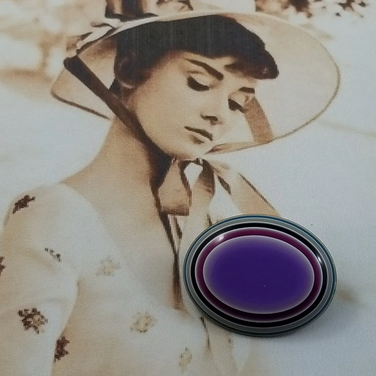 Lea Stein Paris Purple Striped Rhodoid Laminated Oval Brooch - Original Foil -3.jpg