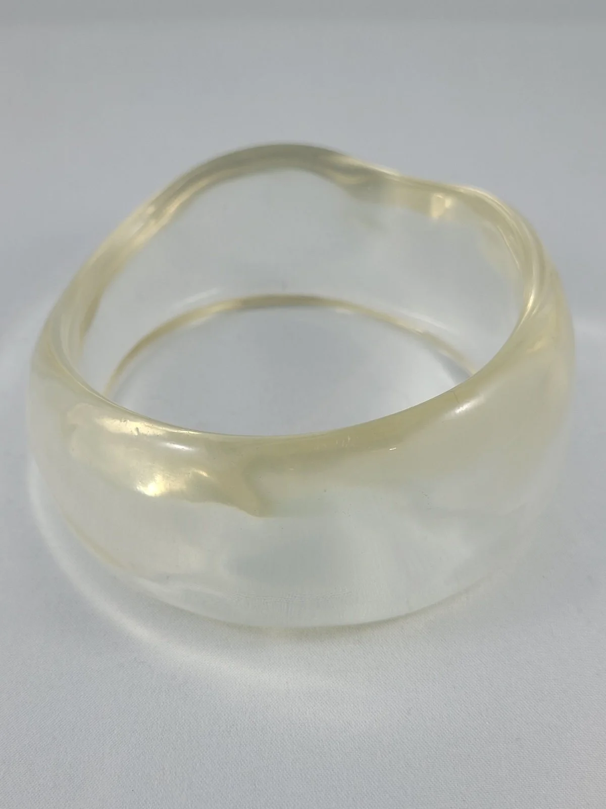 Space Age 1960's Asymmetric Freeform Champagne Lucite Oversized Bracelet Bangle -1.jpg