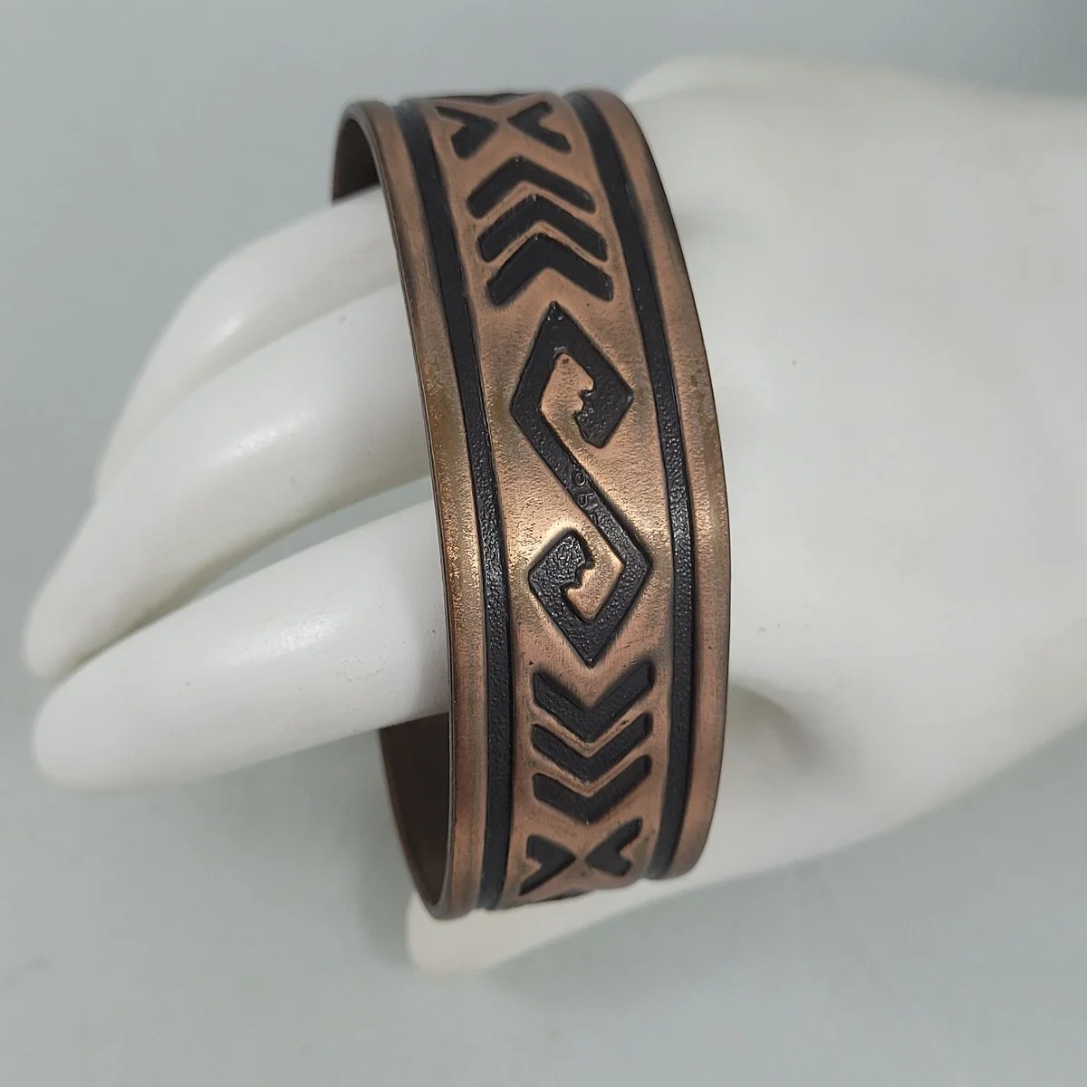 Sunbell Company Bell Trading Post Solid Copper Stamped Geometric Chevron Greek Key Southwestern Pattern Motif Cuff Bracelet